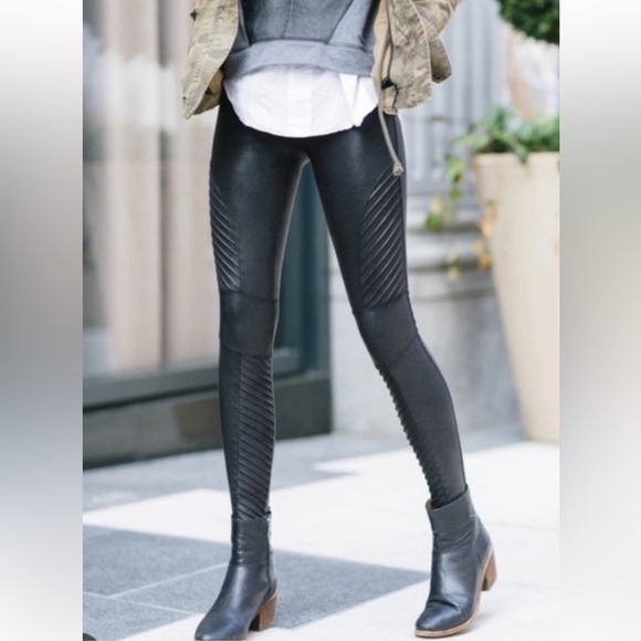 SPANX Leggings Size Small Faux Leather Moto Black Biker Compression - Picture 1 of 9